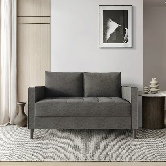 Castle Place Classic Linen Upholstered Loveseat, Dark Grey