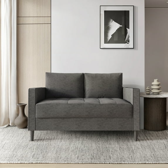 Castle Place Classic Linen Upholstered Loveseat, Dark Grey