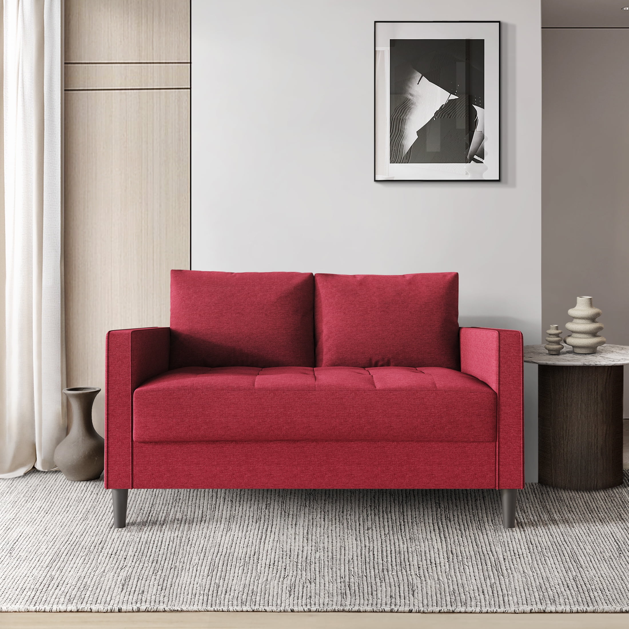 Castle Place Classic Linen Upholstered Loveseat, Red