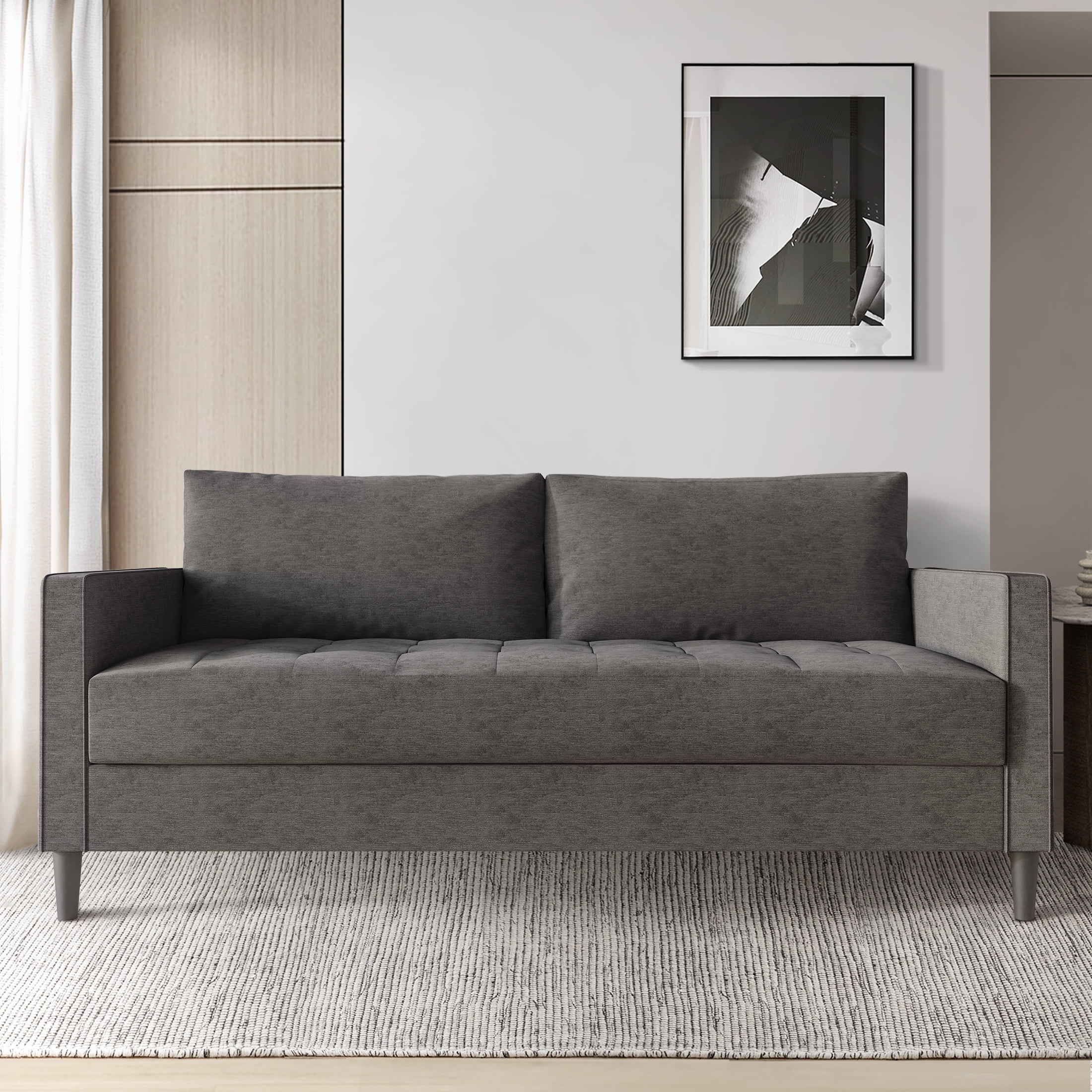 Castle Place Classic Linen Upholstered Sofa, Dark Grey