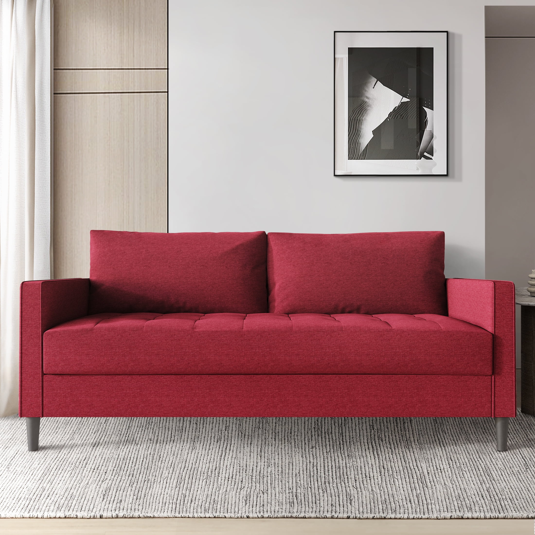 Castle Place Classic Linen Upholstered Sofa, Red