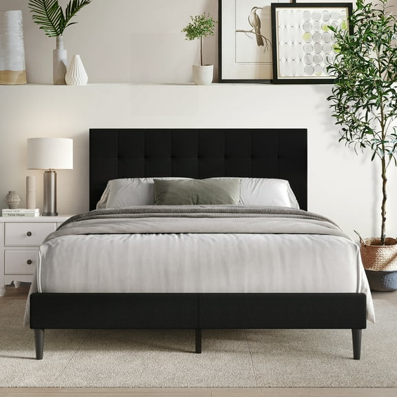 Castle Place Classic Linen Upholstered Twin Platform Bed, Black