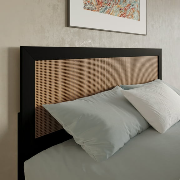 Castle Place Classic Rattan Full/Queen Wooden Headboard, Black