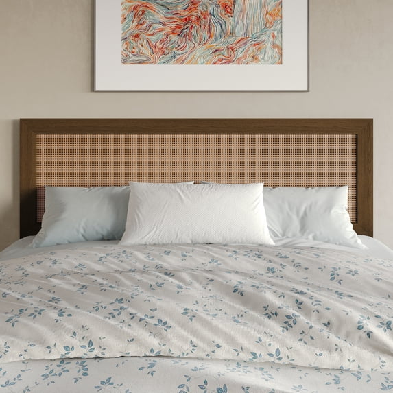 Castle Place Classic Rattan Full/Queen Wooden Headboard, Walnut