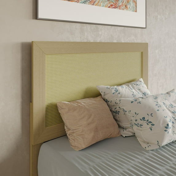 Castle Place Classic Rattan Twin Wooden Headboard, Antique Oak