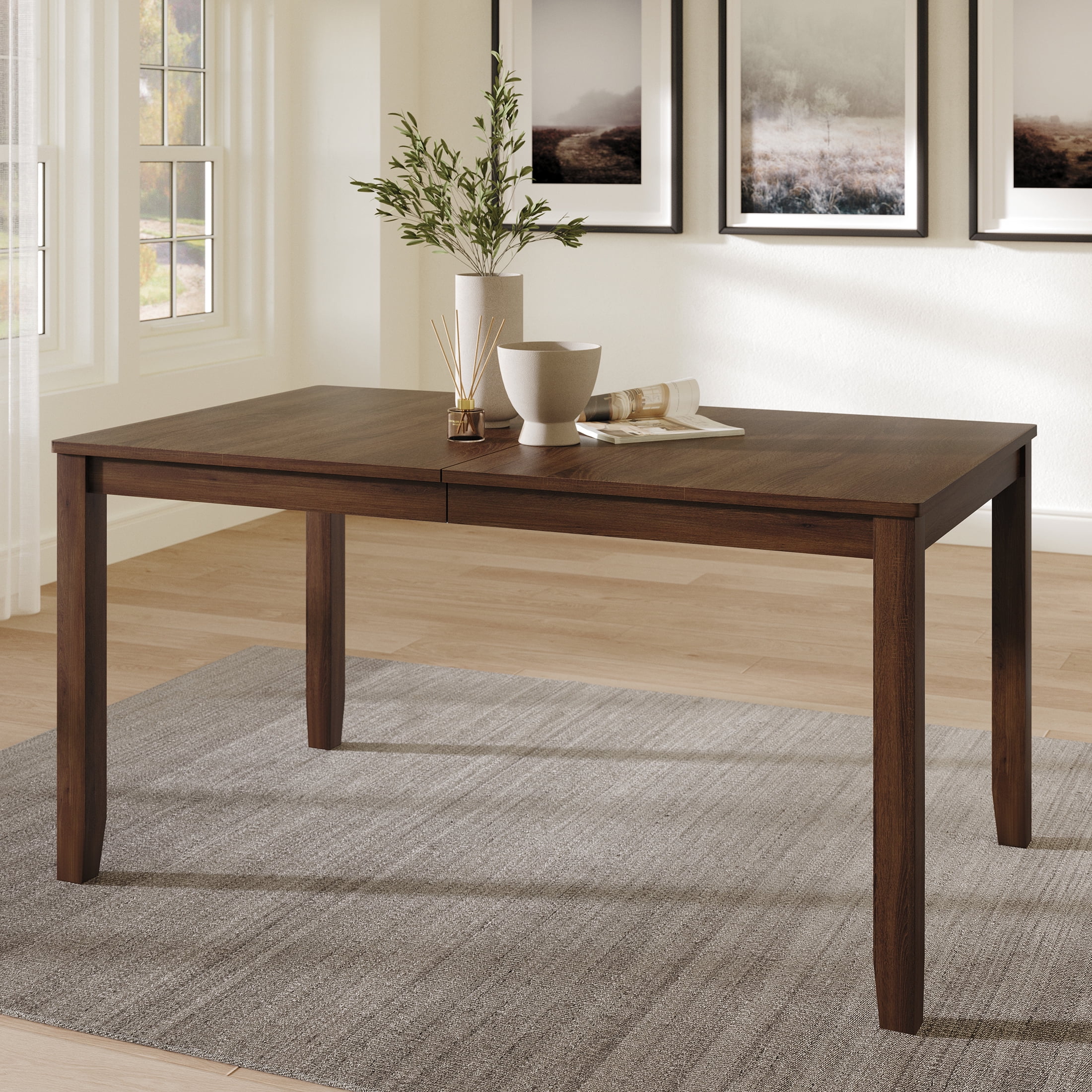 Brown Rectangular Wood Veneer Dining Table with MDF Base