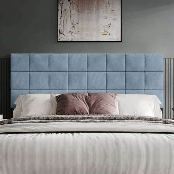 Castle Place Classic Sqaure Tufted Velvet Upholstered Twin Headboard, Light Blue