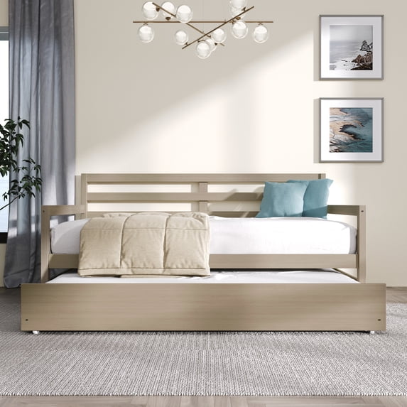 Castle Place Classic Twin Size Wooden Daybed with Trundle, Antique Grey