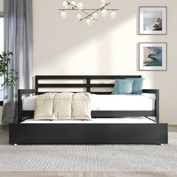 Castle Place Classic Twin Size Wooden Daybed with Trundle, Black
