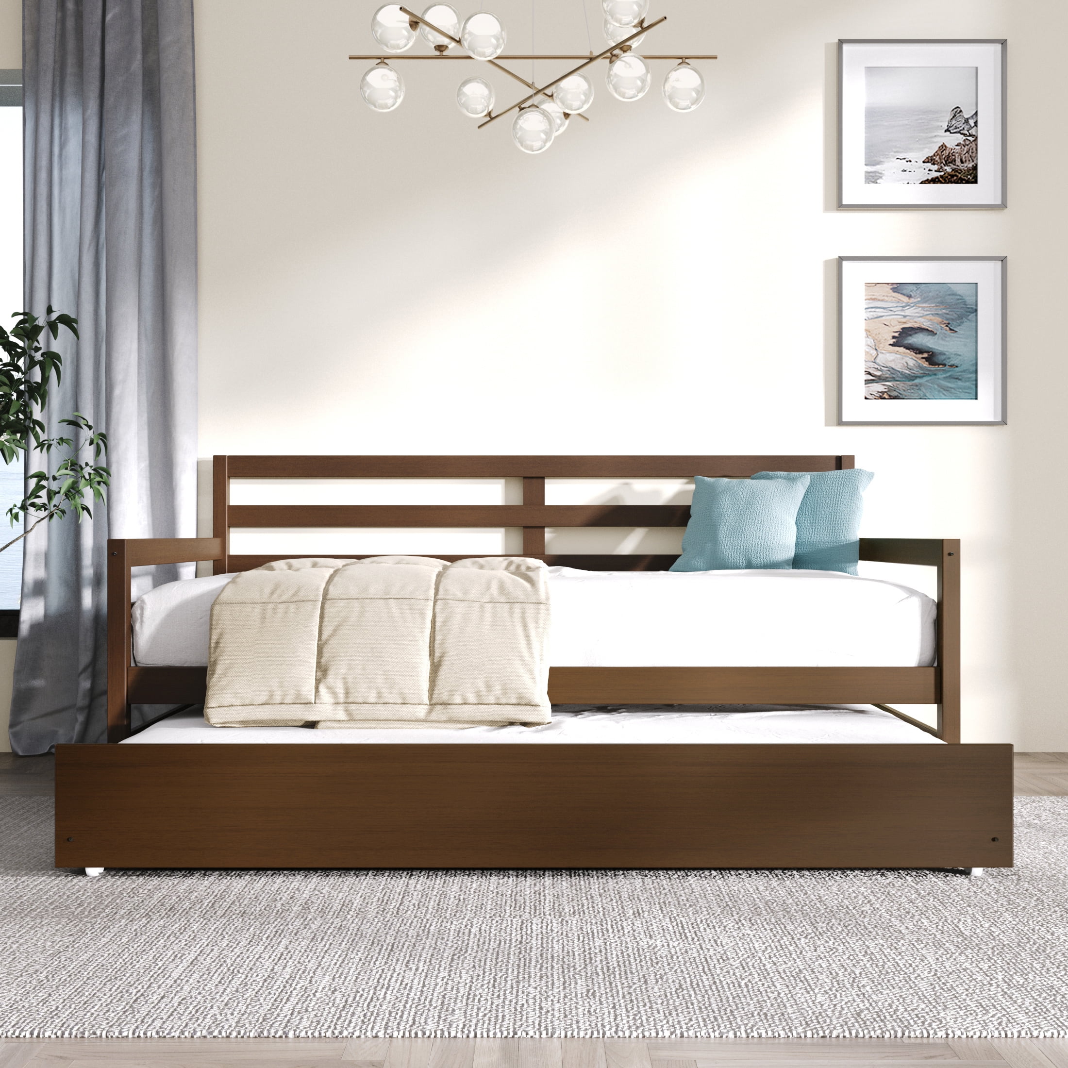 Castle Place Classic Twin Size Wooden Daybed with Trundle, Walnut