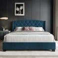 thumbnail image 1 of Castle Place Velvet Platform Bed, King Size, Navy Blue with Storage, 1 of 10