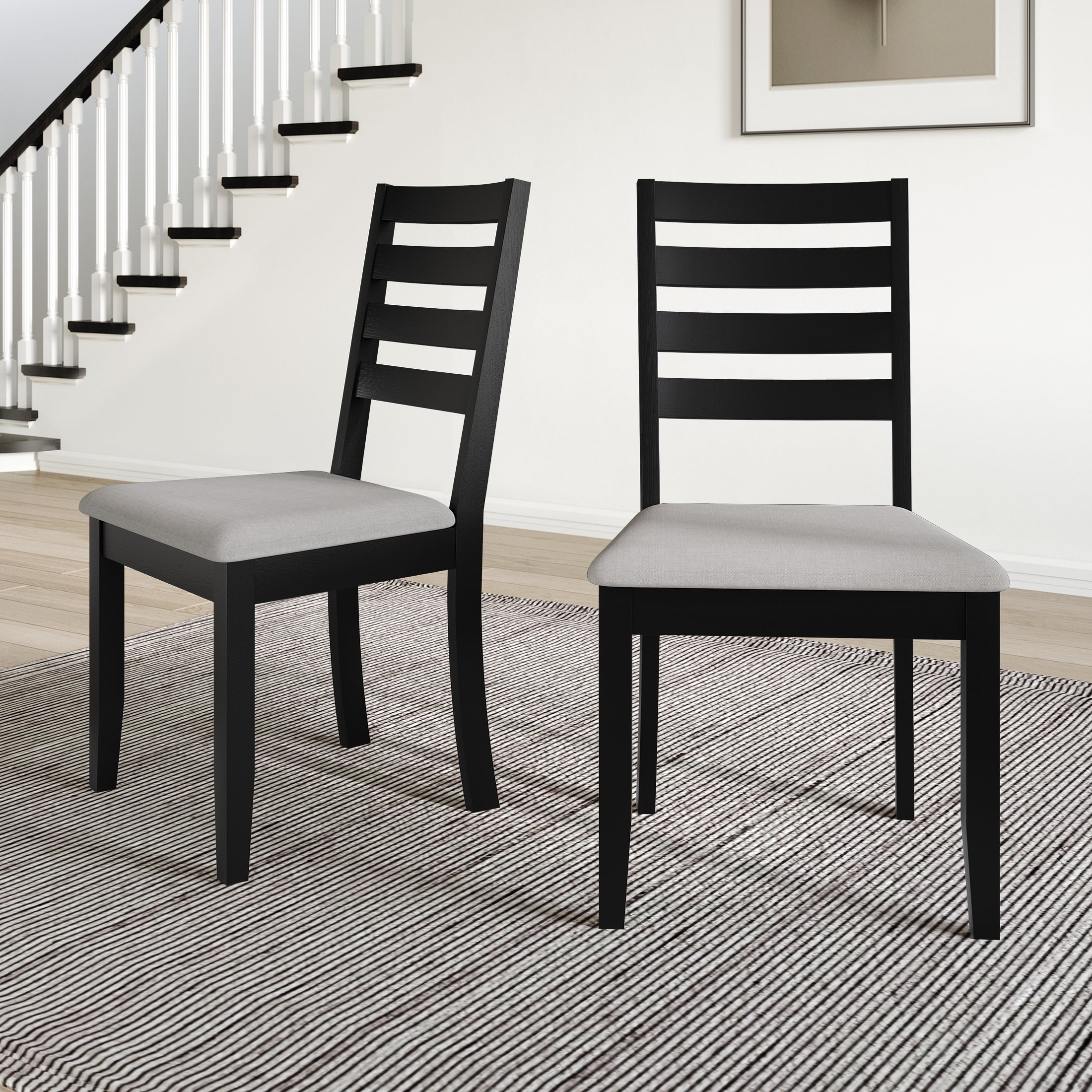 Black Tall Ladder Back Wood Dining Chairs, Set of 2