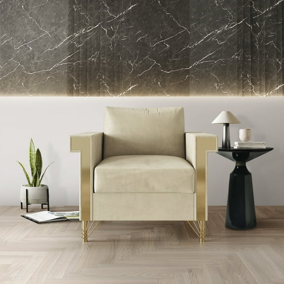 Castle Place Comtemporary Glam Velvet Upholstered Armchair, Champagne