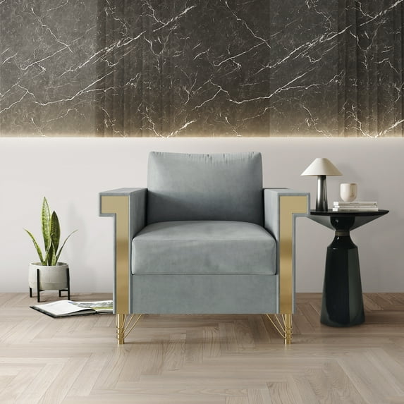 Castle Place Comtemporary Glam Velvet Upholstered Armchair, Silver Grey