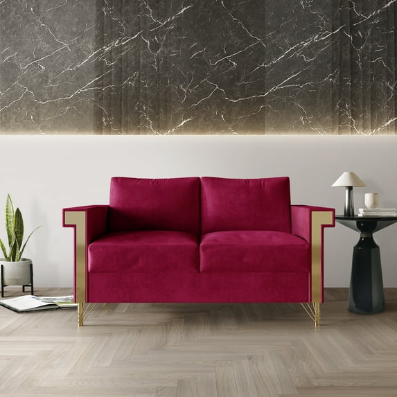 Castle Place Comtemporary Glam Velvet Upholstered Loveseat, Dark Pink