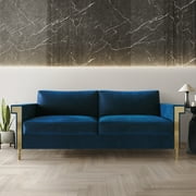 Castle Place Comtemporary Glam Velvet Upholstered Sofa, Navy Blue