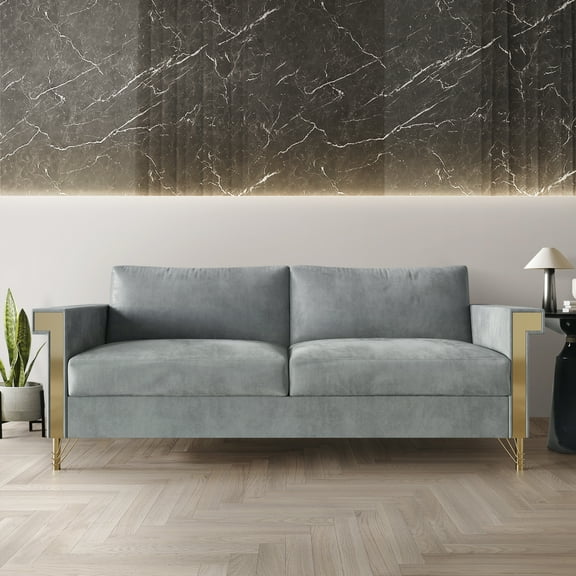 Castle Place Comtemporary Glam Velvet Upholstered Sofa, Silver Grey