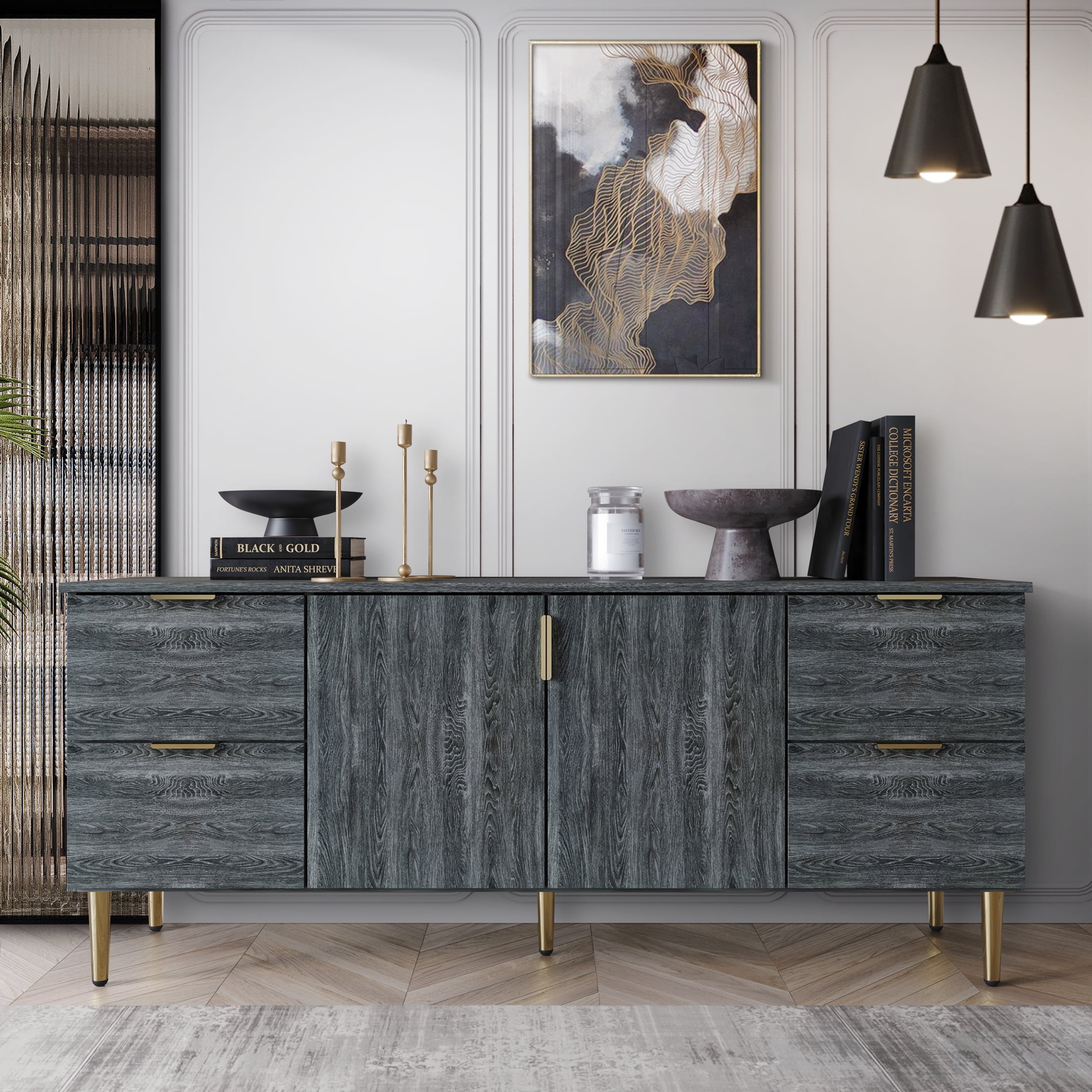 Castle Place Comtemporary Sideboard Accent Cabinet Dark Grey