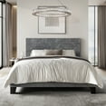 thumbnail image 1 of Castle Place Contemporary Corduroy Pleated Velvet Upholstered Full Platform Bed, Grey, 1 of 8