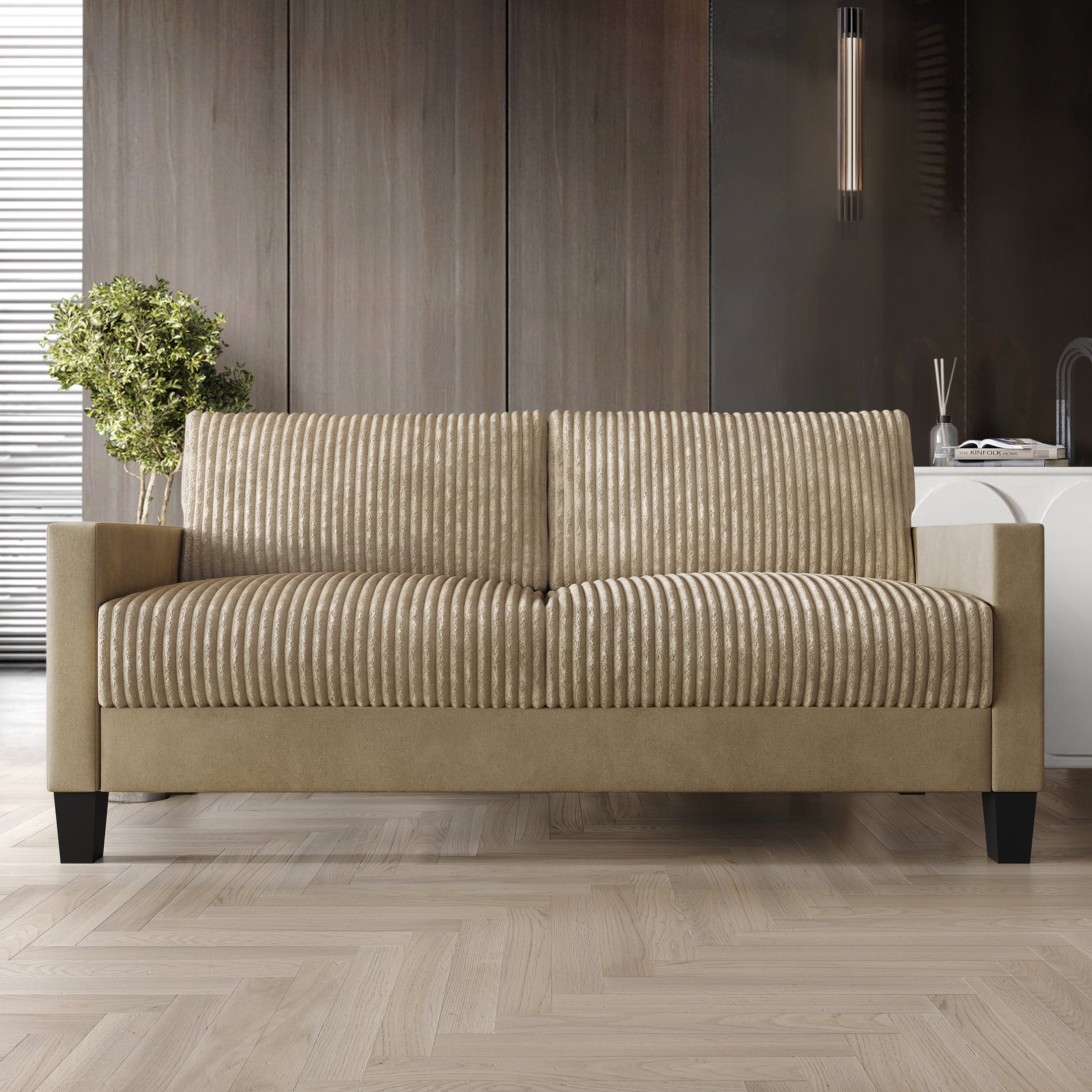 Castle Place Contemporary Corduroy Velvet Sofa, Champagne