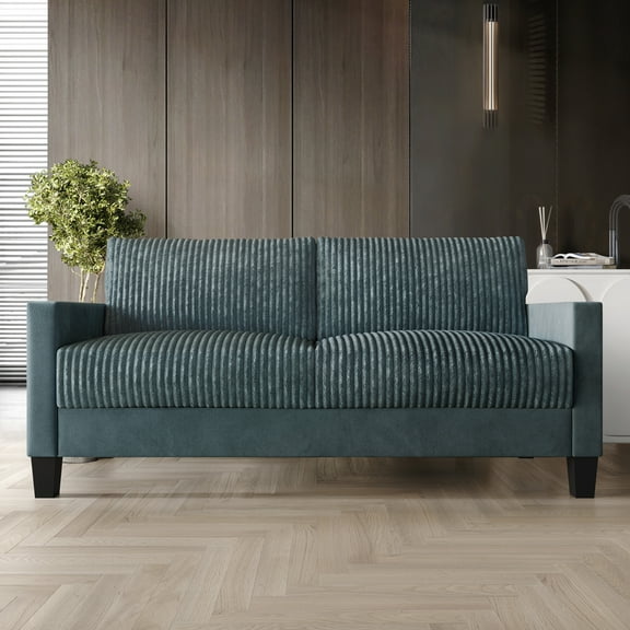 Castle Place Contemporary Corduroy Velvet Sofa, Light Blue