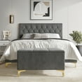 thumbnail image 1 of Castle Place Contemporary Crystal Twin Size Velvet Upholstered Bed with Storage Bench, Light Grey, 1 of 14