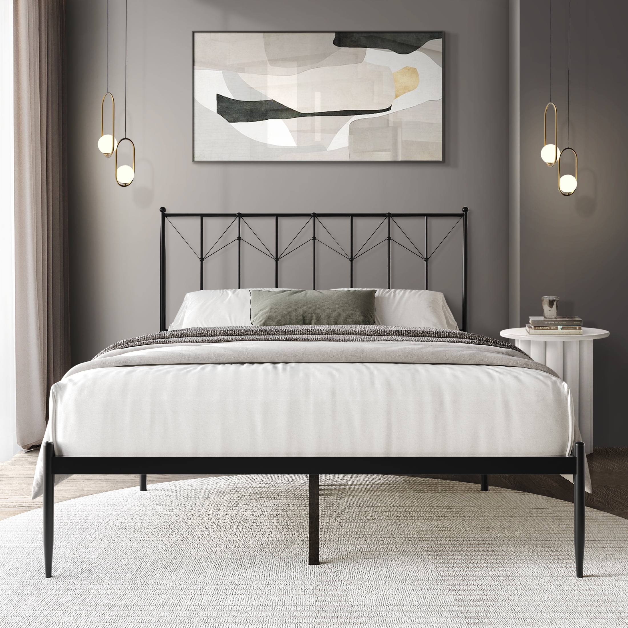 Castle Place Contemporary King Size Metal Platform Bed, Black - Walmart.com - Mineral King King Size Platform Bed