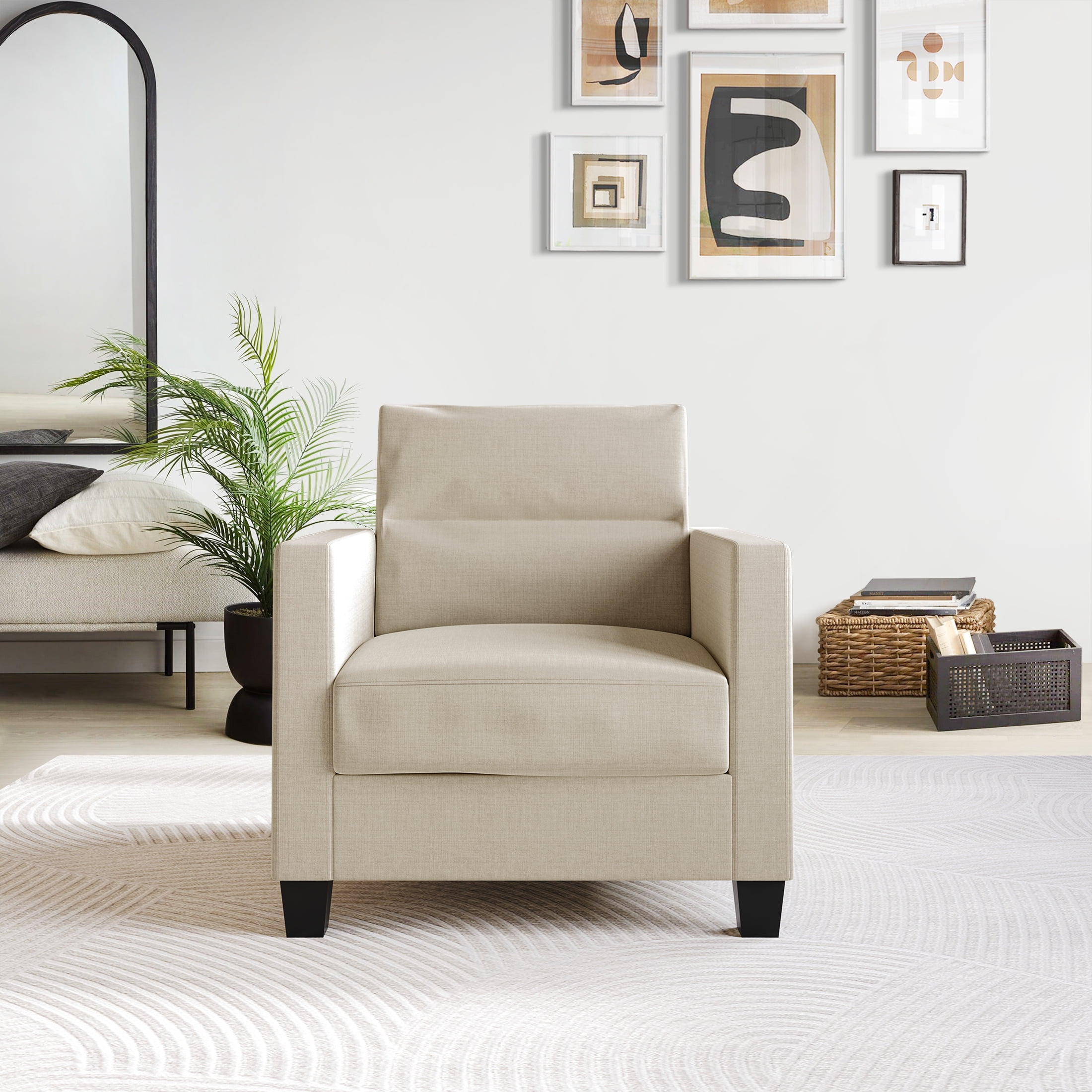 Castle Place Contemporary Linen Upholstered Arm Chair, Beige