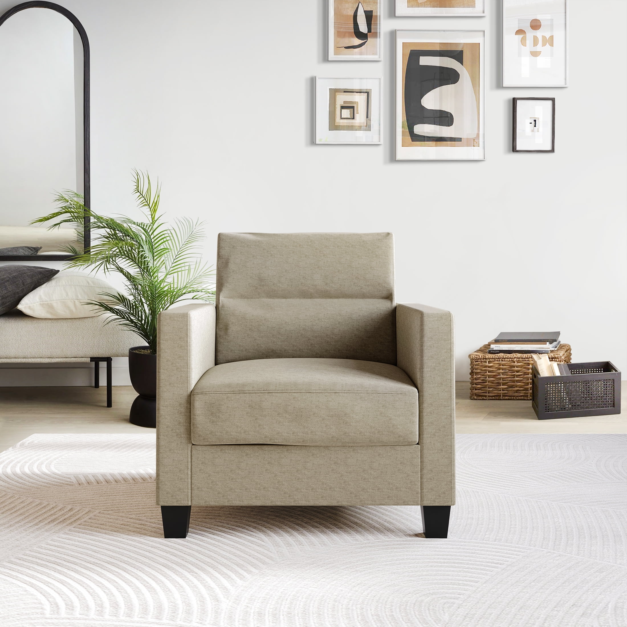 Castle Place Contemporary Linen Upholstered Arm Chair, Dark Beige