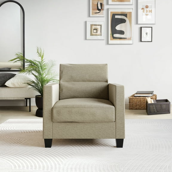 Castle Place Contemporary Linen Upholstered Arm Chair, Dark Beige