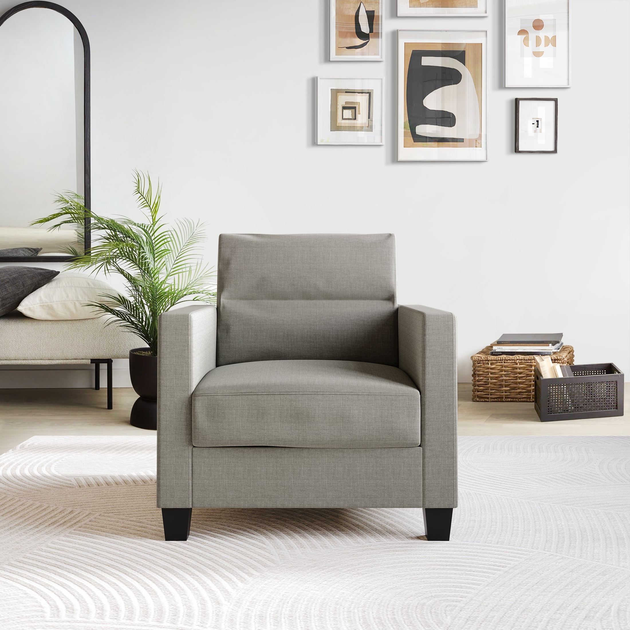 Castle Place Contemporary Linen Upholstered Arm Chair, Grey