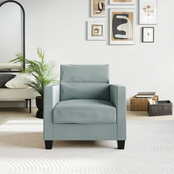 Castle Place Contemporary Linen Upholstered Arm Chair, Light Blue