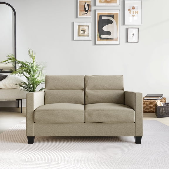Castle Place Contemporary Linen Upholstered Loveseat, Dark Beige