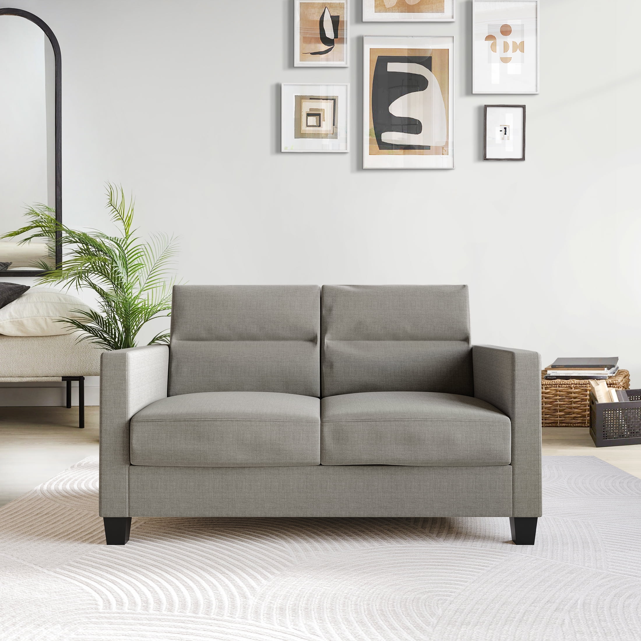 Castle Place Contemporary Linen Upholstered Loveseat, Grey