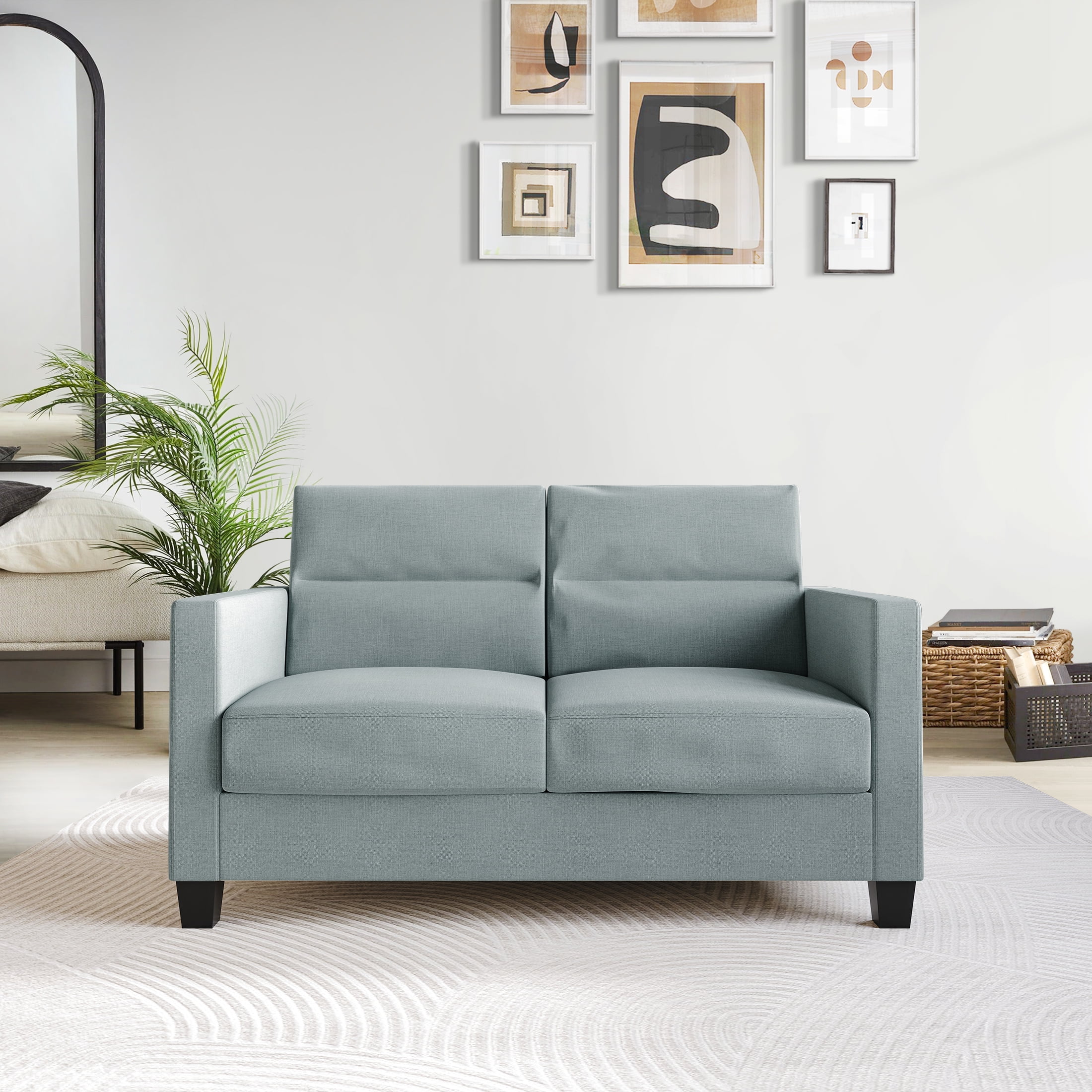 Castle Place Contemporary Linen Upholstered Loveseat, Light Blue