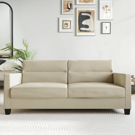 Castle Place Contemporary Linen Upholstered Sofa, Beige
