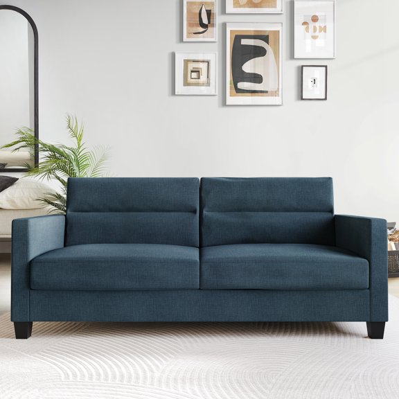 Castle Place Contemporary Linen Upholstered Sofa, Blue