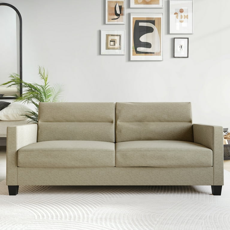 Castle Place Contemporary Linen Upholstered Sofa Dark Beige