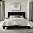 thumbnail image 1 of Castle Place Contemporary Corduroy Pleated Velvet Upholstered Full Platform Bed, Black, 1 of 8
