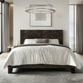 thumbnail image 1 of Castle Place Contemporary Corduroy Pleated Velvet Upholstered Queen Platform Bed, Brown, 1 of 8