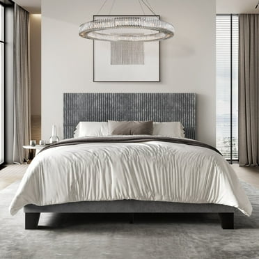 Castle Place Contemporary Corduroy Pleated Velvet Upholstered Twin Platform Bed, Grey