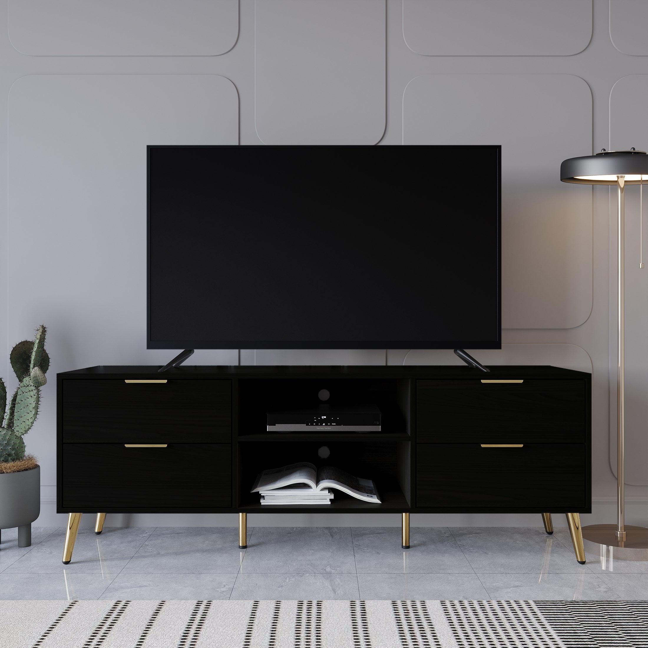 Castle Place Contemporary TV Stand Console for TVs up to 70" , Black