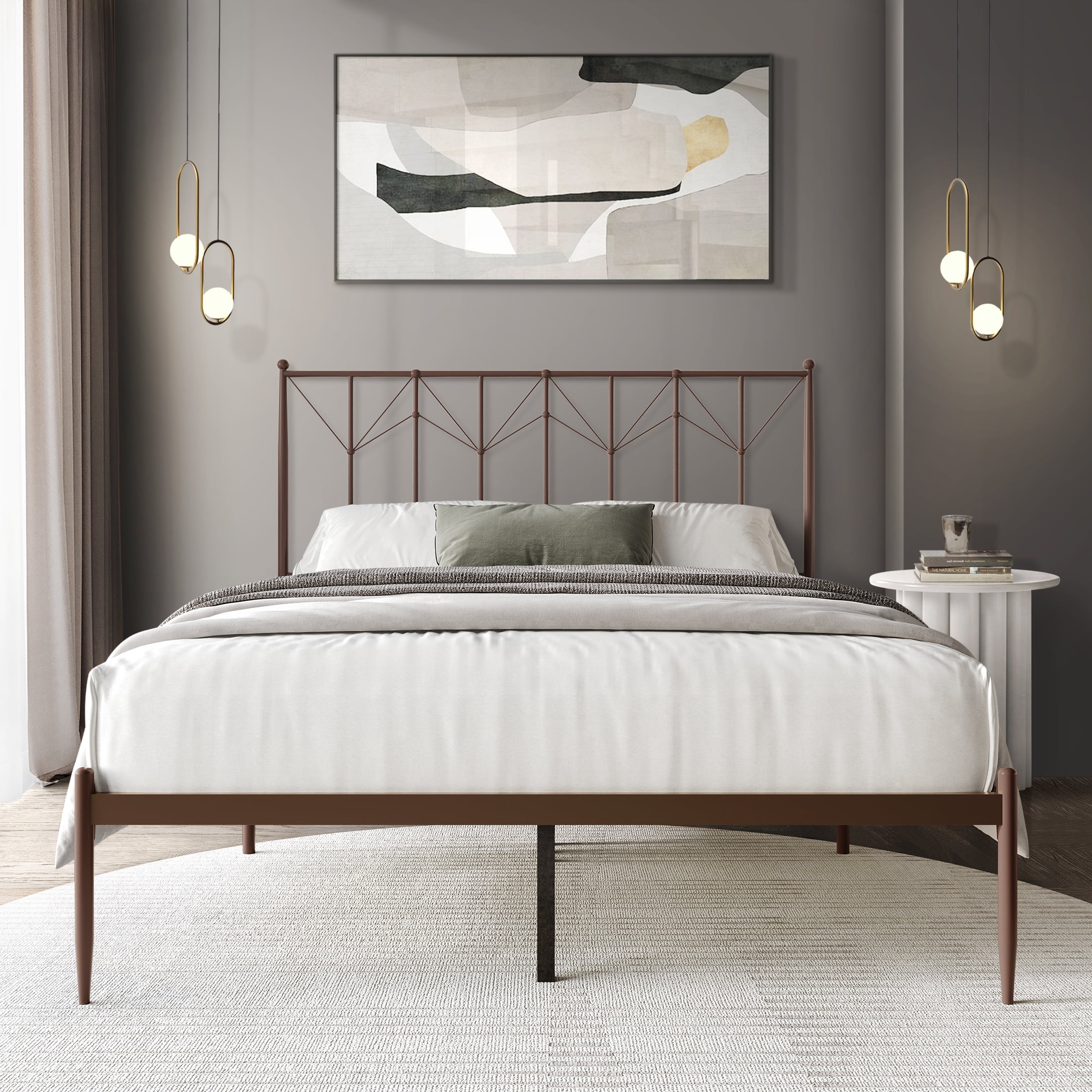 Castle Place Contemporary Twin Size Metal Platform Bed, Brown