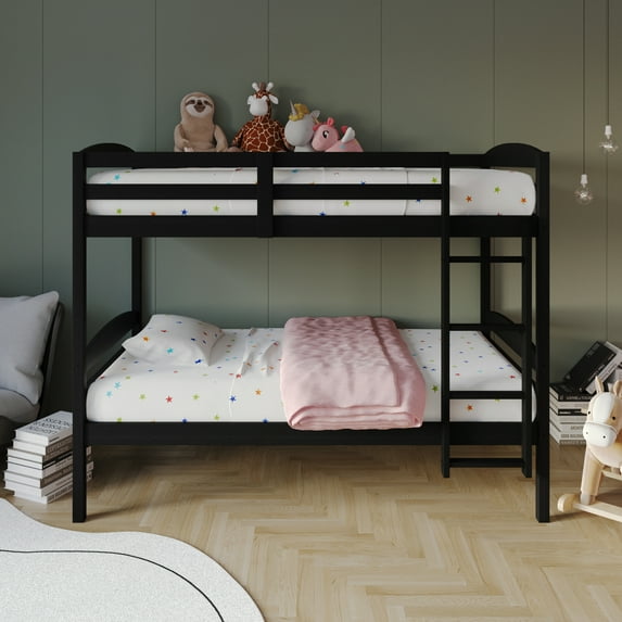 Castle Place Contemporary Twin over Twin Wooden Convertible Bunk Bed, Black
