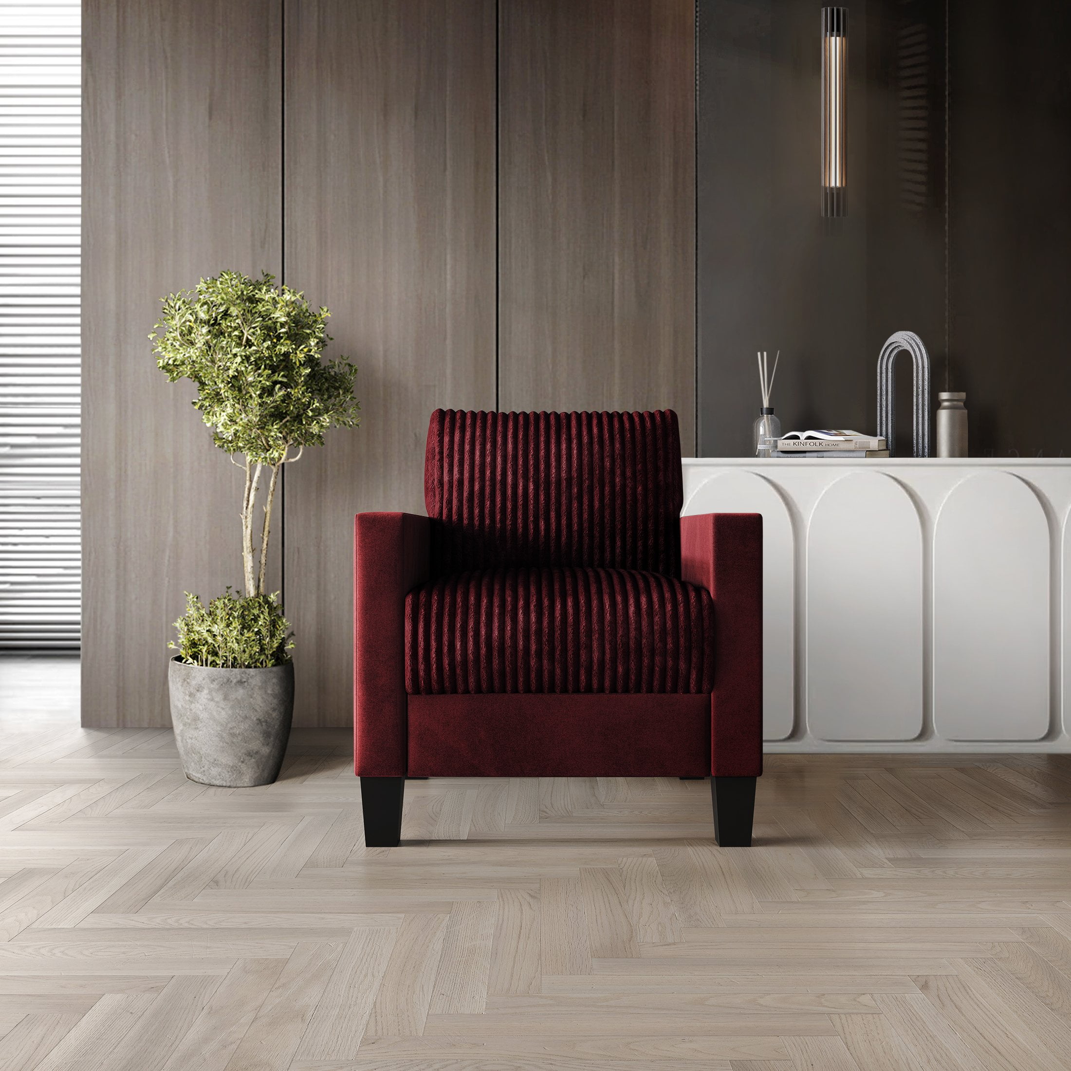 Castle Place Contemporary Corduroy Velvet Chair, Red
