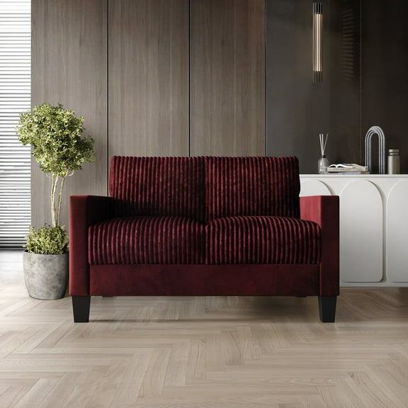 Castle Place Contemporary Corduroy Velvet Loveseat, Red