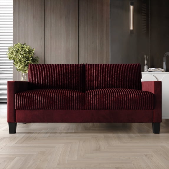 Castle Place Contemporary Corduroy Velvet Sofa, Red
