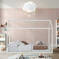 thumbnail image 1 of Castle Place Contemporary Wooden Canopy House Kid Twin Bed, Antique White, 1 of 8