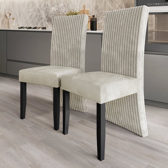 Castle Place Corduroy Contemporary Wooden Dining Chairs, Cream, Set of 2