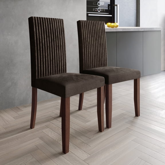 Castle Place Corduroy Glam Velvet Upholstered Dining Chairs, Brown, Set of 2